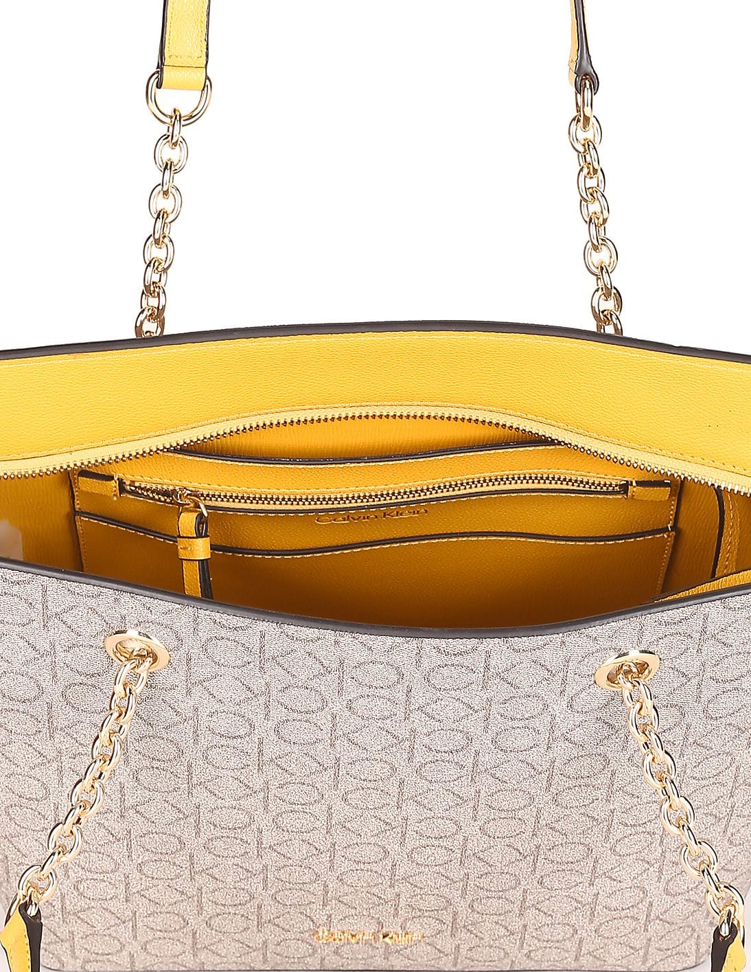 Buy Calvin Klein Women Light Brown Chain Trim Monogram Tote Bag - NNNOW.com