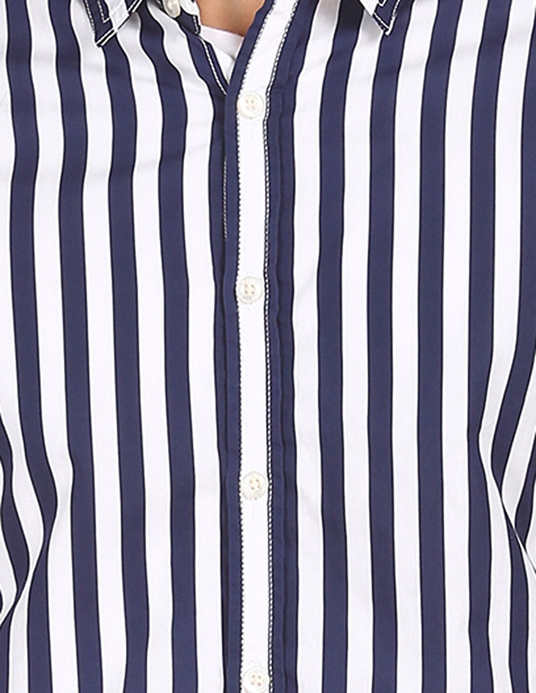White Cotton Stripe Casual Shirt 