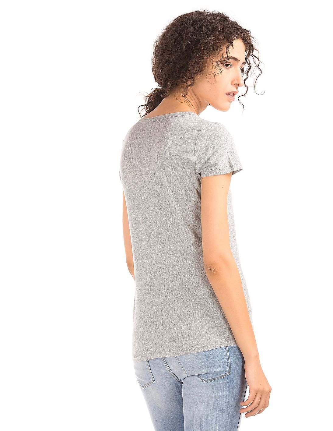 Buy GAP Women Grey Brand Print Melange T-Shirt - NNNOW.com