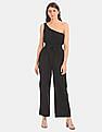 Aeropostale Women Black One Shoulder Belted Waist Jumpsuit