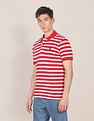 U.S. Polo Assn. Men Red And White Striped Cotton Pique Polo Shirt