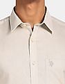 USPA Tailored Men Beige Short Sleeve Solid Formal Shirt