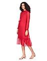 Flying Machine Women Ruffled High Neck Slub Design Dress