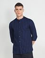 Flying Machine Mandarin Collar Vertical Stripe Shirt