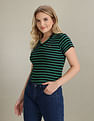 U.S. Polo Assn. Women Horizontal Stripe Ribbed Polo Shirt