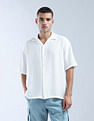 Flying Machine Oversized Fit Herringbone Cuban Shirt
