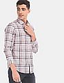 Calvin Klein Men White Slim Fit Check Casual Shirt