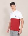 U.S. Polo Assn. Men White And Red Colour Block Cotton Polo Shirt