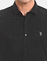 USPA Tailored Men Black Slim Fit Splatter Print Formal Shirt