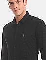 USPA Tailored Men Black Slim Fit Splatter Print Formal Shirt