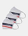 U.S. Polo Assn. Unisex Adults Grey Triple Layer Washable Anti Bacterial Striped Face Masks - Pack Of 3