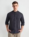 Arrow Sports Mandarin Collar Vertical Stripe Shirt