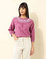 U.S. Polo Assn. Women Yoke Embroidered Frill Top