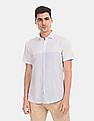 Calvin Klein Men White Short Sleeve Horizontal Cut And Sew Stripe Casual Shirt