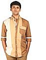 Tommy Hilfiger Men Brown Button Down Collar Color Block Shirt