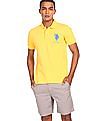 U.S. Polo Assn. Men Yellow Ribbed Collar Pique Polo Shirt