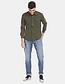 Calvin Klein Men Olive Cotton Twill Utility Double Flap Pocket Casual Shirt