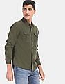 Calvin Klein Men Olive Cotton Twill Utility Double Flap Pocket Casual Shirt