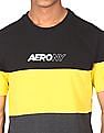 Aeropostale Men Black And Yellow Cotton Colour Block T-Shirt
