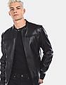 U.S. Polo Assn. Men Black Mandarin Collar Solid Biker Jacket