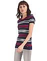 U.S. Polo Assn. Women Blue Patterned Stripe Knit Top