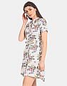 U.S. Polo Assn. Women White Mandarin Neck Floral Print Shirt Dress