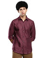 Calvin Klein Men Burgundy Horizontal Stripe Dobby Slim Fit Casual Shirt