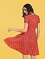 Flying Machine Women Surplice Neck Polyester Floral Print Fit Flare Dress