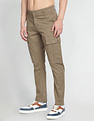 Flying Machine Men  Khaki Solid Twill Cargo Trousers