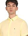 Tommy Hilfiger Men Yellow Pigment Dyed Linen Slim Fit Solid Casual Shirt