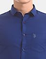 USPA Tailored Men Royal Blue Slim Fit Printed Formal Shirt