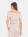 Aeropostale Women Cream Striped Off-Shoulder Crop Top