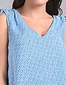 GAP Women Blue V-Neck Tie-Up Shoulder Top