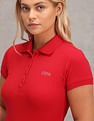U.S. Polo Assn. Women Ribbed Collar Solid Polo Shirt