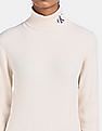 Calvin Klein Women White Striped High Neck Sweater