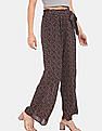 Aeropostale Women Black Ruffle Waist Printed Wide Leg Pants