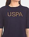 U.S. Polo Assn. Women Blue Brand Embellished Round Neck T-Shirt