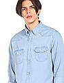 Aeropostale Men Light Blue Cotton Washed Denim Shirt