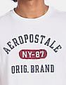 Aeropostale Men Off White Brand Print Cotton T-Shirt
