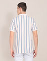 U.S. Polo Assn. Men Off White Cotton Pique Vertical Stripe Polo Shirt