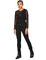 Calvin Klein Women Black Mesh Long Sleeve Brand Print Top