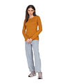 Tommy Hilfiger Women Mustard Jenny Crew Neck Cable Knit Sweater