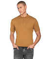 Flying Machine Mock Neck Solid T-Shirt