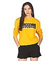 Aeropostale Women Mustard Crew Neck Brand Print Sweatshirt