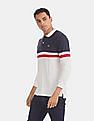 Aeropostale Navy And White Long Sleeve Colour Block Polo Shirt
