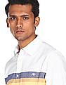 Aeropostale Men White And Yellow Spread Collar Striped Casual Shirt
