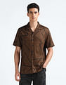 Flying Machine Cuban Collar Printed Holiday Shirt